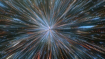 Wall Mural - Hyperspace jump through the stars to a distant space. Motion. Traveling through star fields flying extremely fast, jumping through a wormhole to the end of tunnel in space.