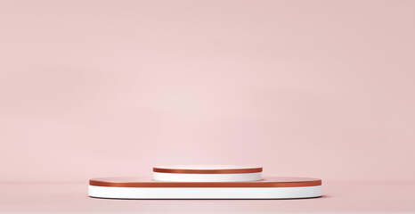 Fototapete - Elegant patel color podium empty showcase pedestal product display for cosmetic presentation. Composition with round scene. Abstract Pastel pink geometric shape blank platform 3d Rendering