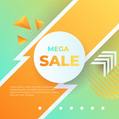editable minimal square banner template. green and orange background color with stripe line shape. s