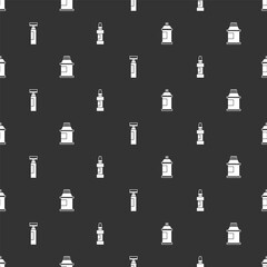 Poster - Set Paint spray can, Paint, gouache, jar, dye, Marker pen and on seamless pattern. Vector