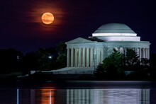 The Super Moon On June 14, 2022 Rises Over The Jefferson Memorial In Washington, DC