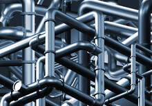 Textura Pipes. Intertwining Steel Pipes Background. Labyrinth Of Pipes Visualization. Background With Pipeline. Steel Texture With Pipeline. Engineering Communications Background. 3d Rendering.
