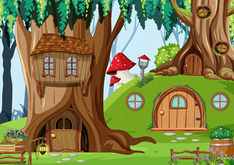 Wall Mural - Fantasy forest with tree house