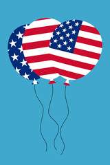 Wall Mural - Flying balloon with American flag pattern in blue background.