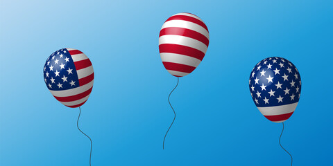 Wall Mural - Flying balloon with American flag pattern in blue background.