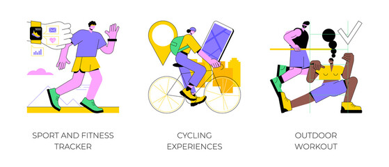 Fototapete - active lifestyle abstract concept vector illustration set. sport and fitness tracker, cycling experi