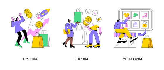 Fototapete - marketing and sales abstract concept vector illustration set. upselling and clienting, webrooming an