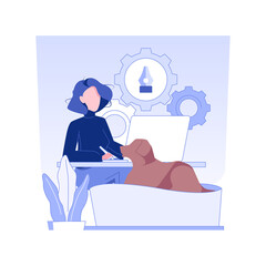 Poster - Graphic designer isolated concept vector illustration. Woman with dog working from home, graphic designer, remote job, IT business professional, self-employed digital nomad vector concept.