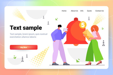 Poster - people with mail letter envelope and notification bell social media communication concept horizontal