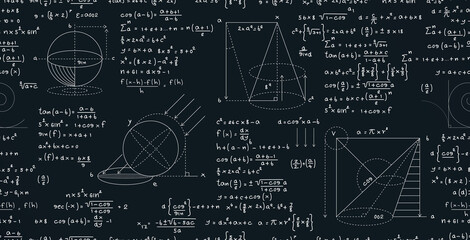 Wall Mural - seamless background vector education with mathematical formula equations on a blackboard.