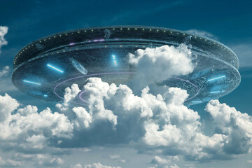 Wall Mural - flying saucer in the sky, ufo. mixed media
