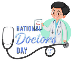 Wall Mural - Male doctor on doctor day in July logo