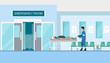 A man is taking the patient to emergency room at the hospital. vector illustration cartoon character