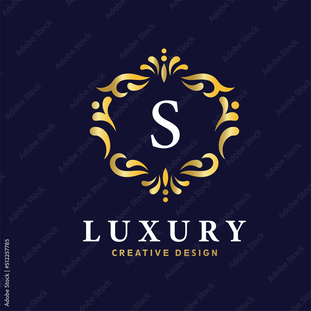 Gold badge initial letter s logo luxury calligraphic vector image ...