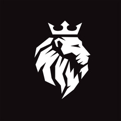 Wall Mural - lion head with crown mascot vector on black background