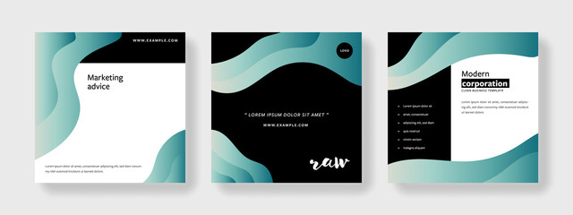 Wall Mural - Contrast minimalist business social media, black and teal. editable layouts for instagram and facebook, square templates for company, corporate graphic with place for your text, product presentation