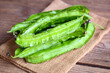 Winged Bean on sack background, Psophocarpus tetragonolobus - Green winged or Four angle beans