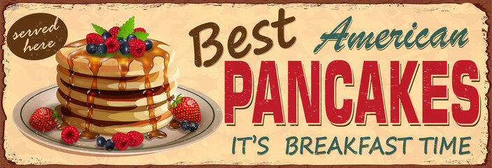 Wall Mural - Vintage Pancakes metal sign.