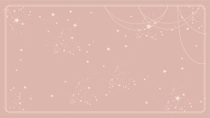 Wall Mural - Mystical pink boho banner with stars and decor, witch cover, copyspace template for tarot, astrology, natural cosmetics. Flat vector cartoon banner.