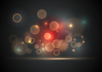 Wall Mural - magic red lights on blue background bokeh effect.