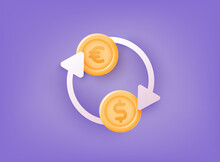 Currency Exchange. Money Conversion. Euro To Dollar Icon Concept. 3D Web Vector Illustrations.