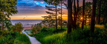 Panorama. Footpath Leading To Sand Beach Of The Baltic Sea In Jurmala – Famous Tourist Resort In Latvia.
Image Depicts Developing Ecological Tourism In Baltic Region

