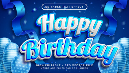 Poster - happy birthday 3d editable text effect blue and white color
