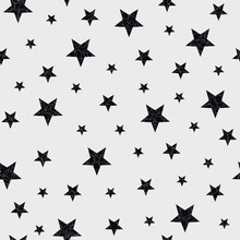 Endless Monochrome Vector Background With Different Size Stars. Five-pointed Stars Seamless Pattern.