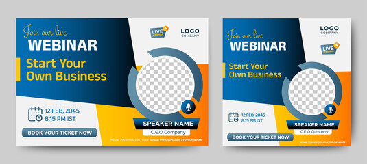 Wall Mural - Business Conference live webinar banner invitation and social media post template. Business webinar invitation design. Vector EPS
