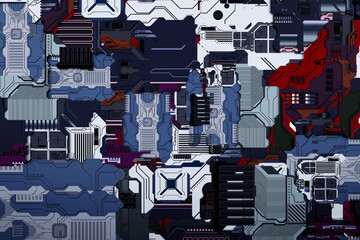 Poster - 3d illustration of a realistic model of a robot or  colorful cyber armor. Close-up equipment for mining crypto-bitcoin; ether. Video cards; motherboards