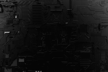 Aufkleber - 3d illustration of a realistic model of a robot or  black cyber armor. Close-up equipment for mining crypto-bitcoin; ether. Video cards; motherboards