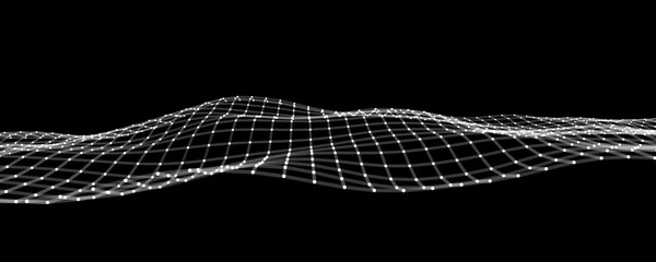 Futuristic moving wave. Digital background with moving glowing particles and lines. Big data visualization. Vector illustration.