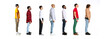 Profile view of young men and women standing in front of each other isolated over white background, Concept of youth, job, fashion