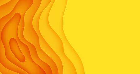 Wall Mural - Abstract yellow background in cut paper style. Cutout orange wallpaper. Wavy template for save the Earth posters, eco brochures, business presentations. Vector card illustration of papercut background
