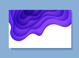 Wall Mural - Abstract background in paper cut style. 3d white and purple colors waves with smooth shadow. Vector illustration with layered curved line shape. Rectangular composition of liquid layers in papercut.
