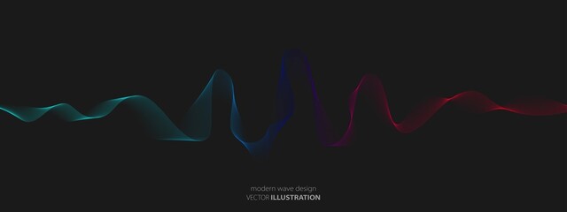 Poster - Vector abstract wave symbol. Texture of chaotic lines. LED strip. Glowing stripes. Heart rate.  Milky Way. Background for presentation, screensaver, science, technology, social networks, business.
