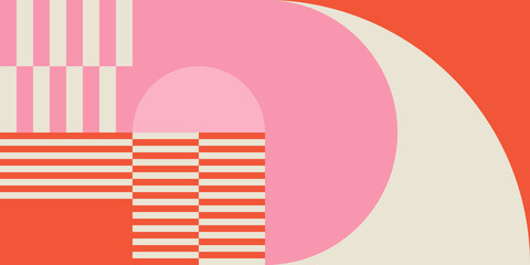 Leinwandbilder - Modern vector abstract  geometric background with circles, rectangles and squares  in retro Scandinavian style. Pastel colored simple shapes graphic pattern.