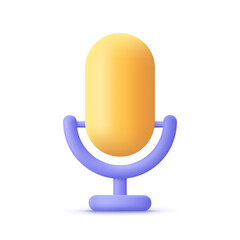 Podcast microphone on stand, audio equipment .Broadcasts, interviews, podcast, voice recording concept. 3d vector icon. Cartoon minimal style.