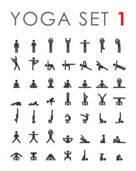 Big yoga poses asanas icons set. Vector illustrations. For logo yoga branding. Yoga people infographics. Stick figures. Pilates stretch gymnastics fitness poses