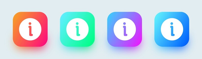 Poster - Info solid icon in square gradient colors. Information sign vector collection.