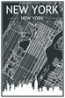 © Momcilo - Dark printout city poster with panoramic skyline and hand-drawn streets network on dark gray background of the downtown NEW YORK, NEW YORK