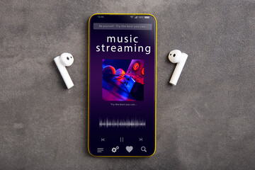 Streaming service. Listen music online concept online music player app on smartphone