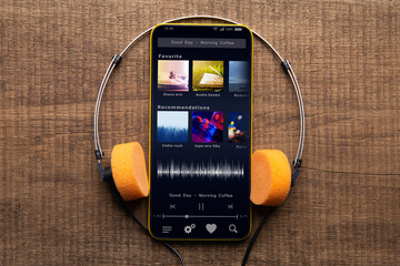 Streaming service. Listen music online concept online music player app on smartphone
