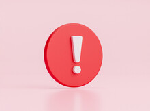 Realistic Red Caution Warning Sign For Attention Exclamation Mark Traffic Sign By 3d Render Illustration.