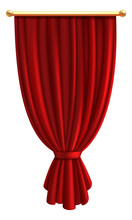 Red Luxury Curtain. Realistic Fabric. Window Tied Drapery