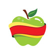Green apple symbolic icon with empty curvy ribbon for organic or healthcare material use