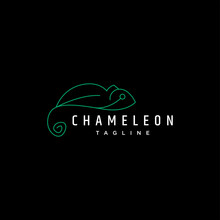 Chameleon Line Art Logo Design Icon Template
