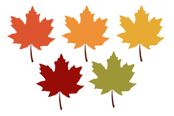 Wall Mural - Set of colorful maple leaves. Cartoon style. Vector design.