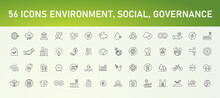 Environment Nature Line Icons Collection. ESG Concept, Net Zero In Environmental, Social And Governance. Banner Design. Line Icon Set. EPS10 Vector Illustration.