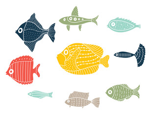 Poster - Cute fish. Kids illustration. Vector set..